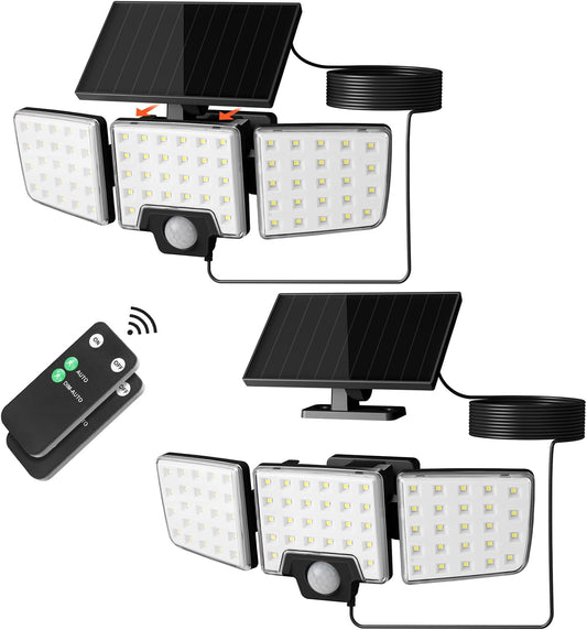 Lepro Solar Security Lights - Outdoor Motion Sensor, 2 in 1 Remote Control, IP65 Waterproof, 2 Light Modes, 3 Head Solar Floodlight for Garden, Yard, Garage