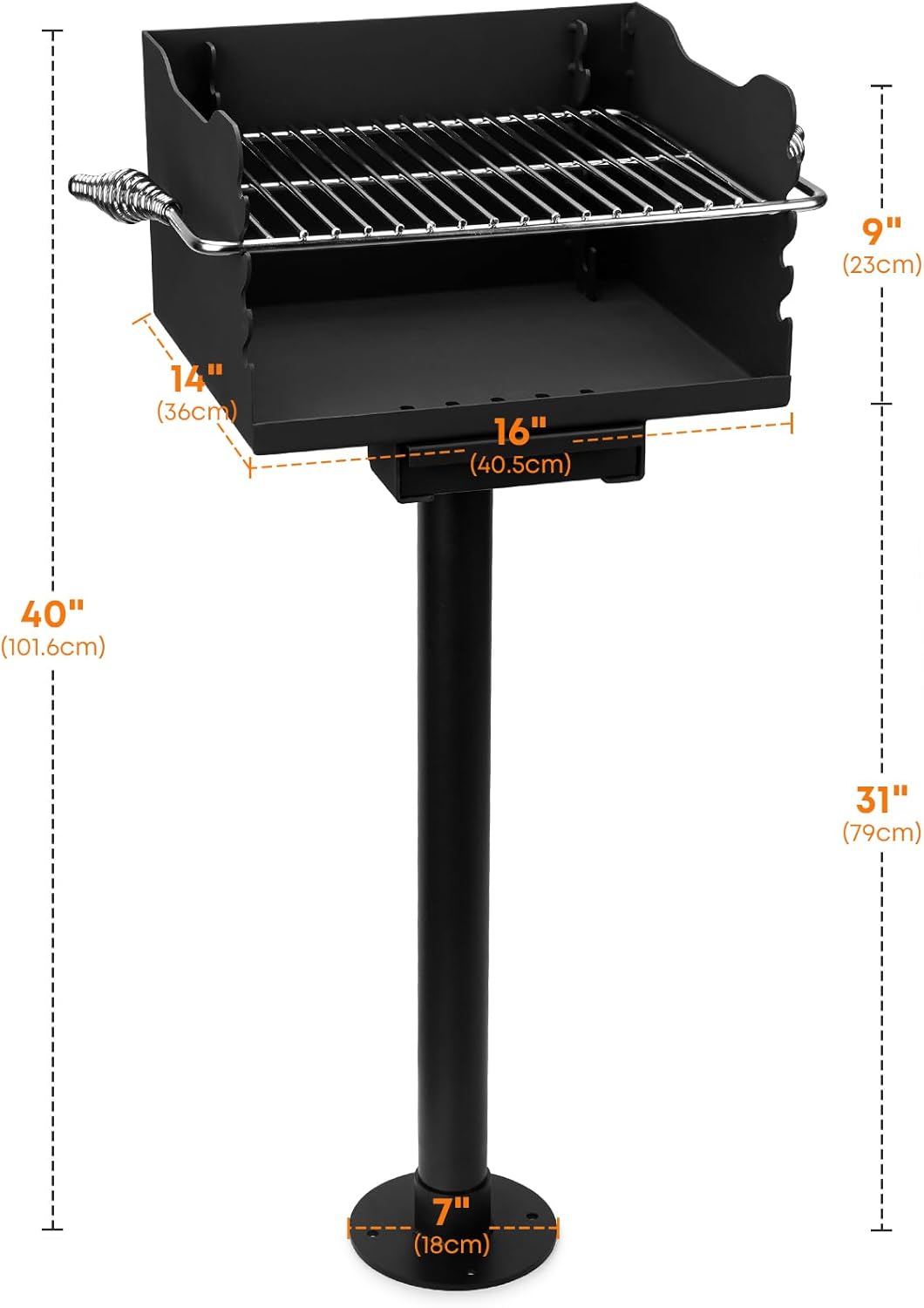 Stanbroil Charcoal Barbecue Grill for Outdoor, Heavy Duty Steel Park BBQ Grill with Stainless Steel Cooking Grate and Above/In Ground Post for Camping and Backyard