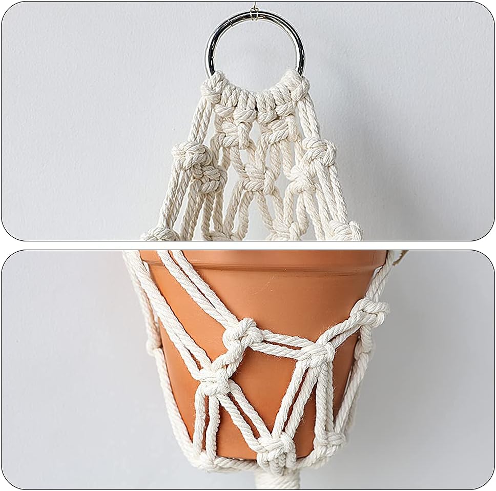Boho Macrame Plant Hangers - Handmade Hemp Rope Hanging Baskets for Indoor Plants with Ceiling Hooks, Bohemian Home Decor Outdoor Wall Art