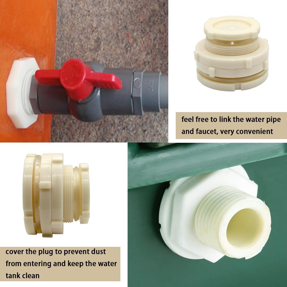 3" Female ABS Bulkhead Fitting, Plastic Water Tank Connector Adapter Fitting with Plugs for Outdoor rain Barrel Garden Hose Adapter Spigot kit Water Tank Gallon Drain Bucket(Set of 1)