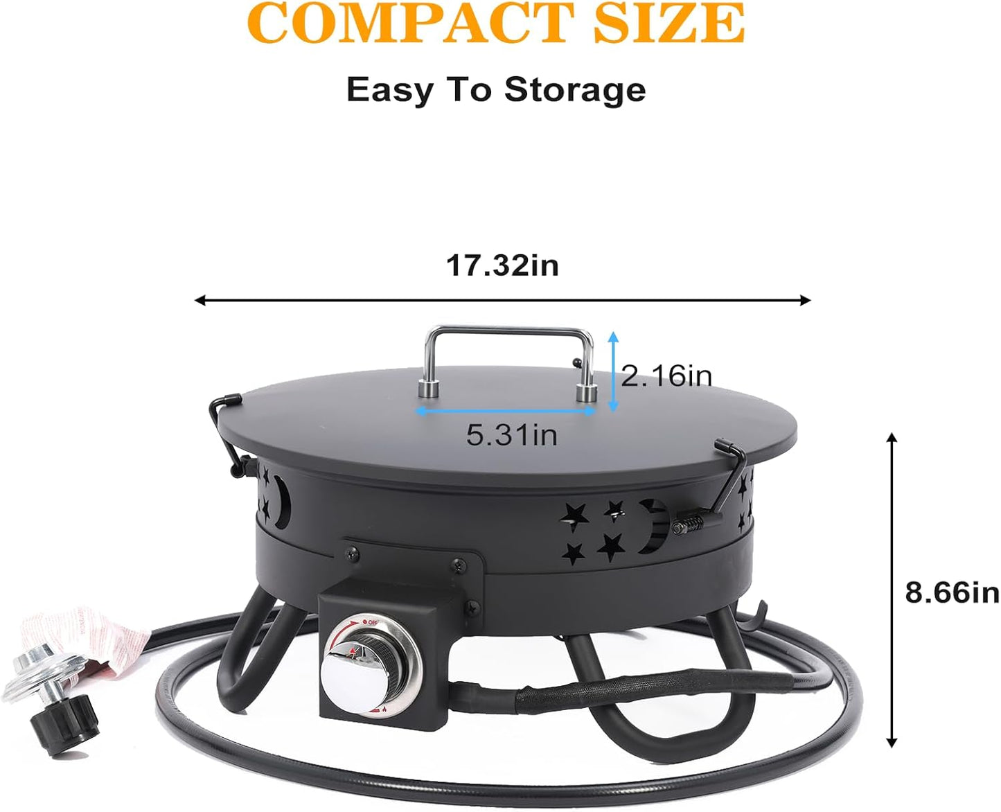 Portable 17 inch Propane Fire Pit 58000 BTU Smokeless Gas Fire Bowl with Adjustable Flame,Cover Carry Kit,CSA Certified for Camping,Patio,Backyard,RV&Tailgating-Includes Hose&Lava Rocks