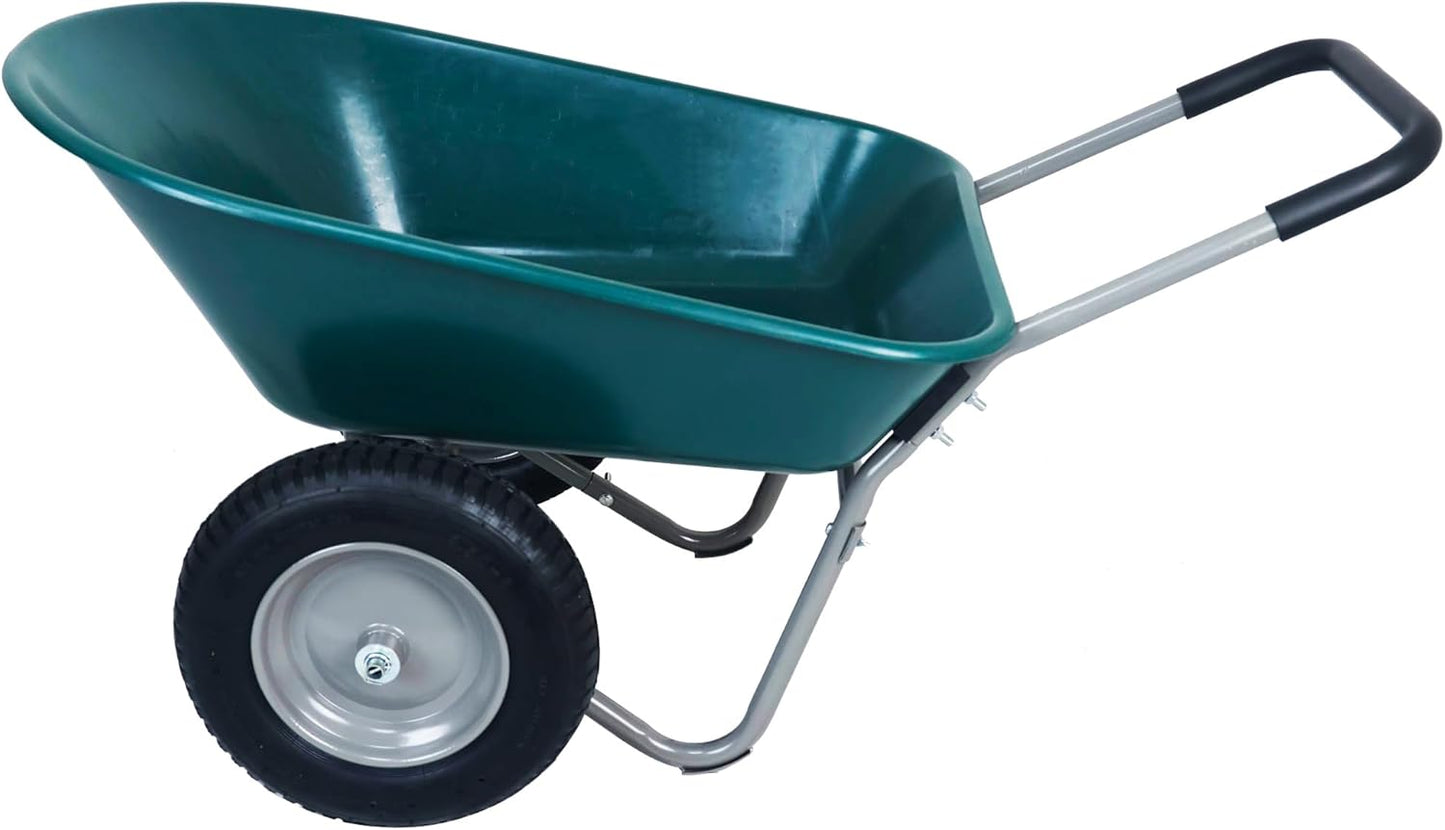 OLIXIS 2-Wheel Barrel Heavy-Duty Garden Wheelbarrow Cart with Pneumatic Tires, 5 Cu Ft Capacity & Built-in Stand – 300 lbs Load, Easy-Grip Handles, Lightweight, Green