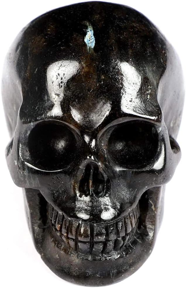Skullis 2.0” Russian Arfvedsonite Crystal Skull, Hand Carved Gemstone Fine Art Sculpture, Reiki Healing Stone Statue.