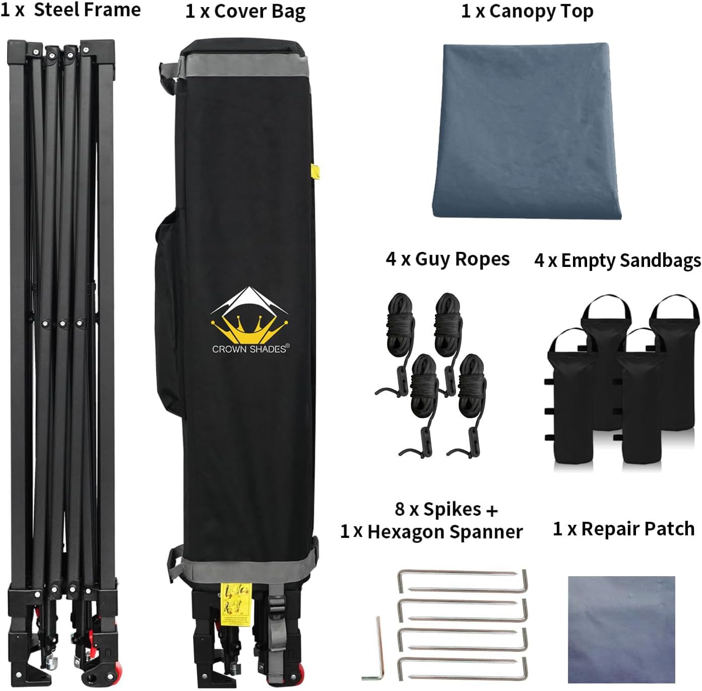 CROWN SHADES 10x10 Pop Up Canopy Tent - Patented Center Lock One Push Instant Outdoor Canopy Beach Tent with STO-N-Go Bag 8 Stakes & 4 Sand Bags，Grid Grey