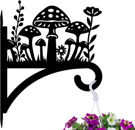 peacoblue Iron Plant Hangers Hook for Outdoor Indoor Hanging Plant Flower Fern Pot Lantern Bird Feeder,12"x15" Weather Resistant Metal Wall Holder for Porch Garden Farmhouse(Mushroom and Wildflower)