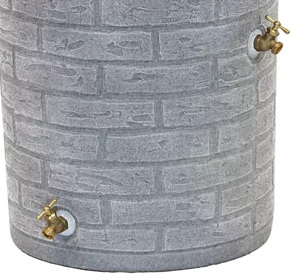 Impressions Downton Rain Barrel, 50 Gallon Capacity, Brick Pattern, with Brass Spigots (Light Granite)