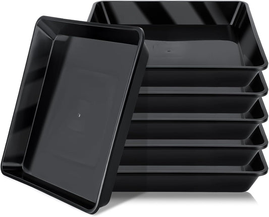 GREANER 8 Inch Humidity Tray, Black 6 PCS Plant Pot Drainage Tray, Indoor Plant Trays for Pots, Drip Trays for Potted Plants, Plastic Plant Trays for Pots, Seed Starter Growing Tray