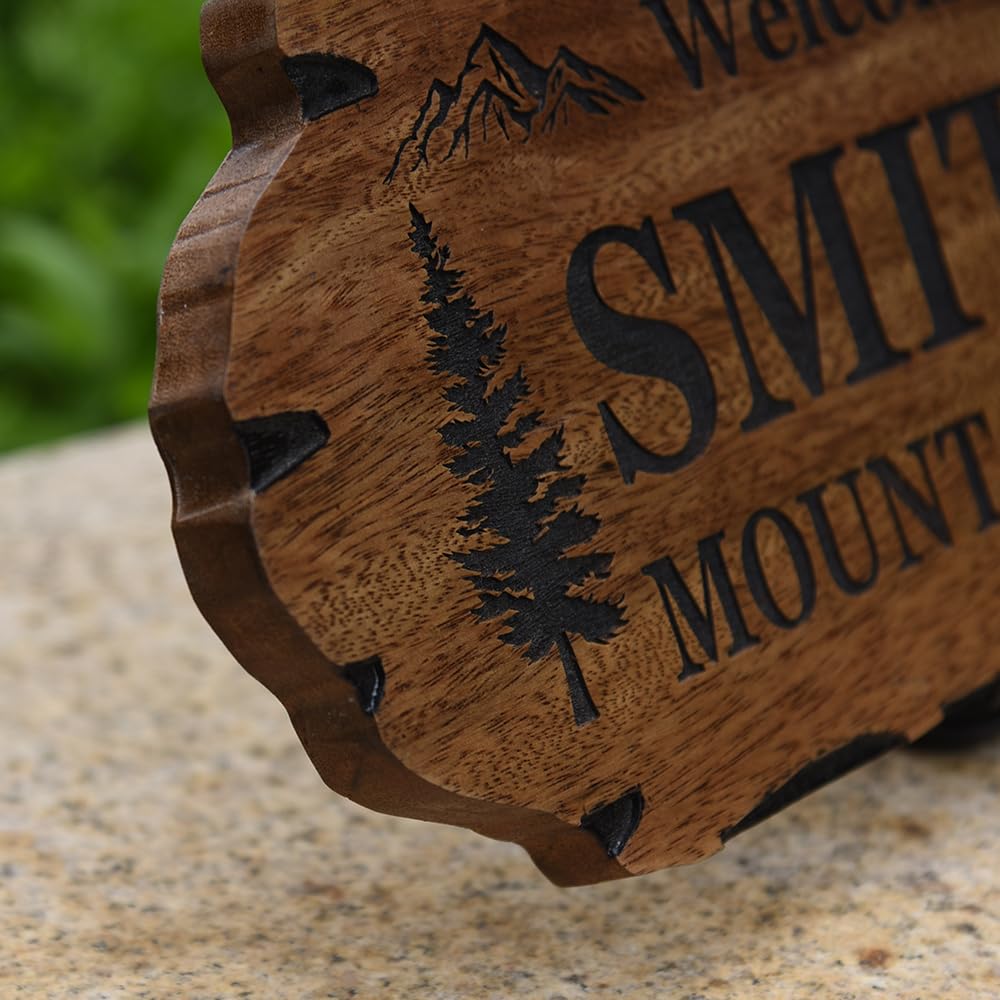 Personalized Cabin Sign - Rustic Wood Welcome Sign for Outdoor & Home Wall Decor - Customizable Farmhouse Decor, Backyard Sign & 3D Carving Wood Sign.3D carved decorative wooden plaques.
