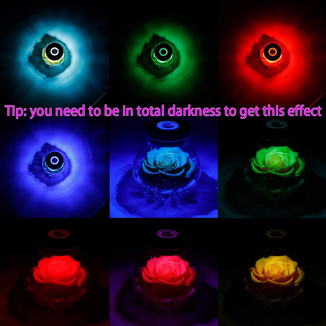 Preserved Real Roses with Colorful Mood Light Wishing Bottle,Eternal Rose，Never Withered Flowers, a Gifts for Women 4.3inch 1pcs (Yellow)