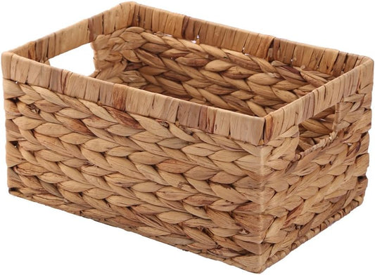 Woven Natural Water hyacinth Rectangular Storage Baskets with inside Handle,Kingwillow(Large)