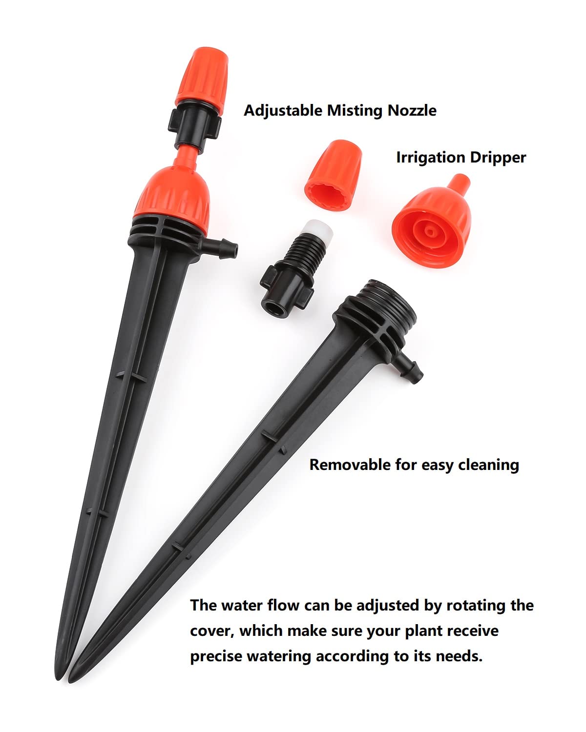 25pcs Drip Irrigation Emitters for 1/4" Irrigation Hose Accessories, Adjustable 360 Degree Water Flow Stake Drippers, Garden Irrigation Drippers for Watering System