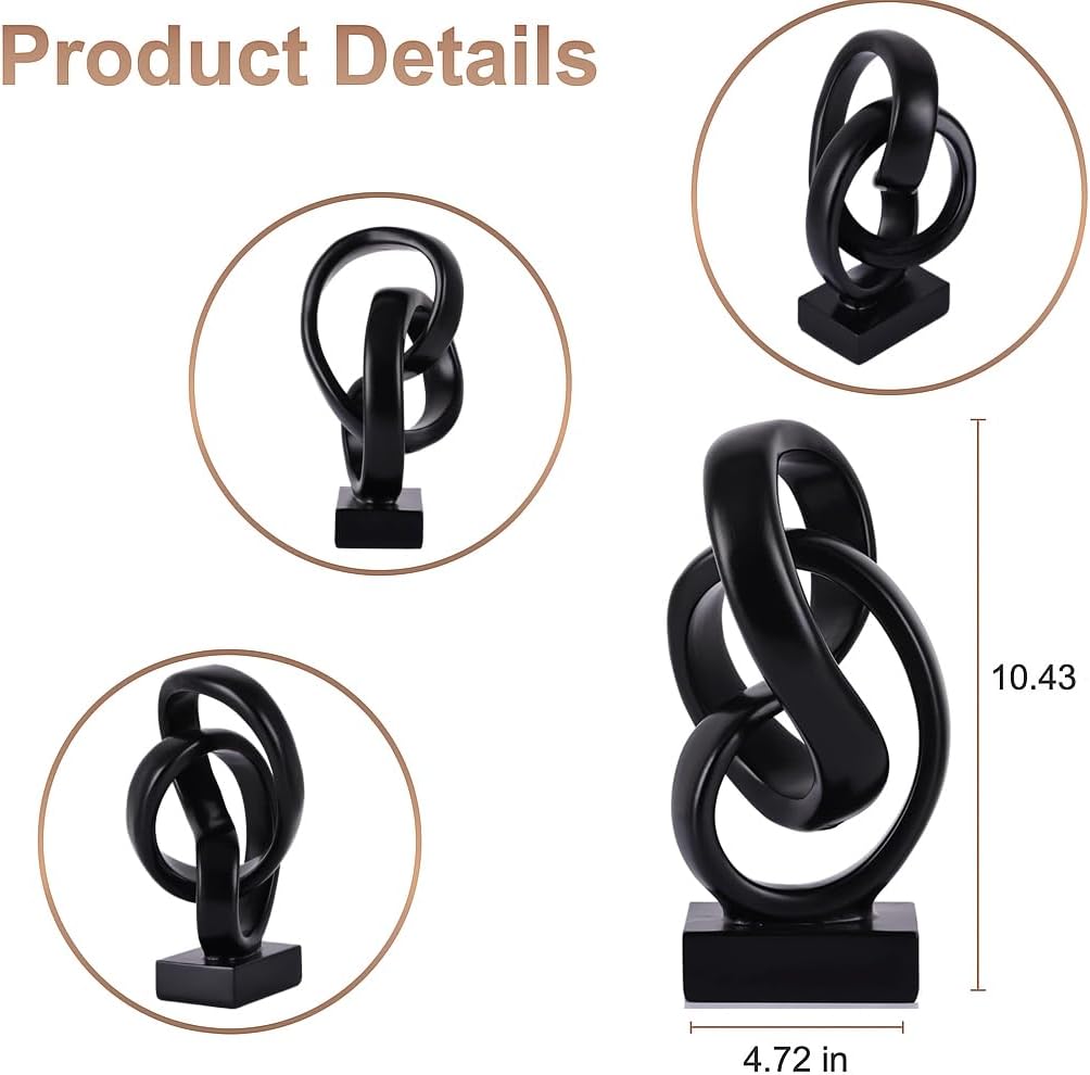 Modern Abstract Knot Sculpture, Artistic Mobius Inspired Resin Decor, Elegant Home and Office Decor, Perfect for Shelves, Desktops, and Mantles, Ideal Gift for Birthdays, Housewarmings (Black)