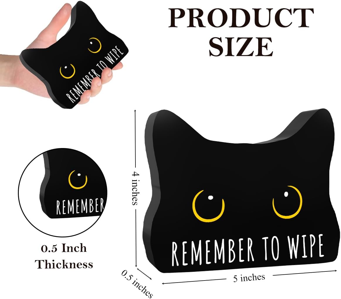 Remember to Wipe Funny Bathroom Acrylic Decor Sign Black Cat Decor Cat Decor for Home Bathroom Cat Lover Gifts For Women Men