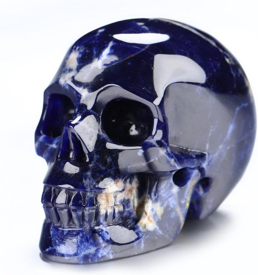 Skullis 2.0" Sodalite Crystal Skull, Hand Carved Gemstone Fine Art Sculpture, Reiki Healing Stone Statue.1483