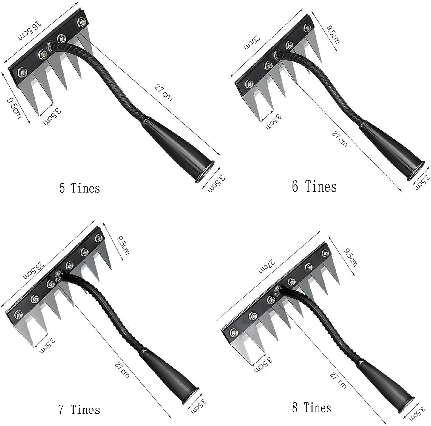 Gardening Hand Weeder Tool,Manual Weeder Tool with Detachable Blades, 4 Sizes High Carbon Steel Dual-Edge Design for Farm Garden Lawn Weed Removal, Soil Cultivation & Root Extraction (5 Tines)