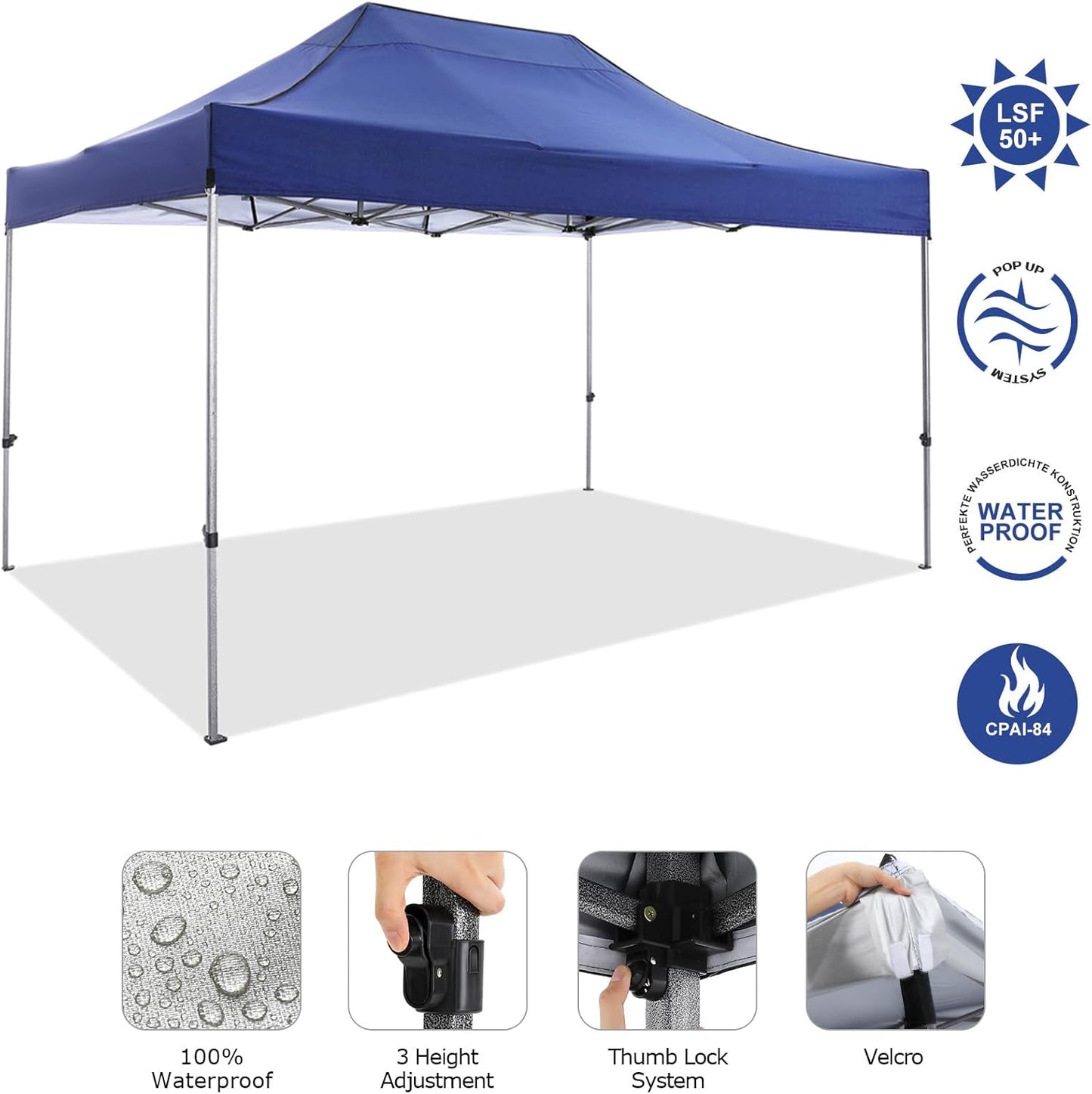 COBIZI 10x15 Heavy Duty Pop up Canopy Tent Easy Up Commercial Outdoor Canopy Wedding Party Tents for Parties All Season Wind & Waterproof Gazebo with Carry Bag, Dark Blue(Frame Thickened)