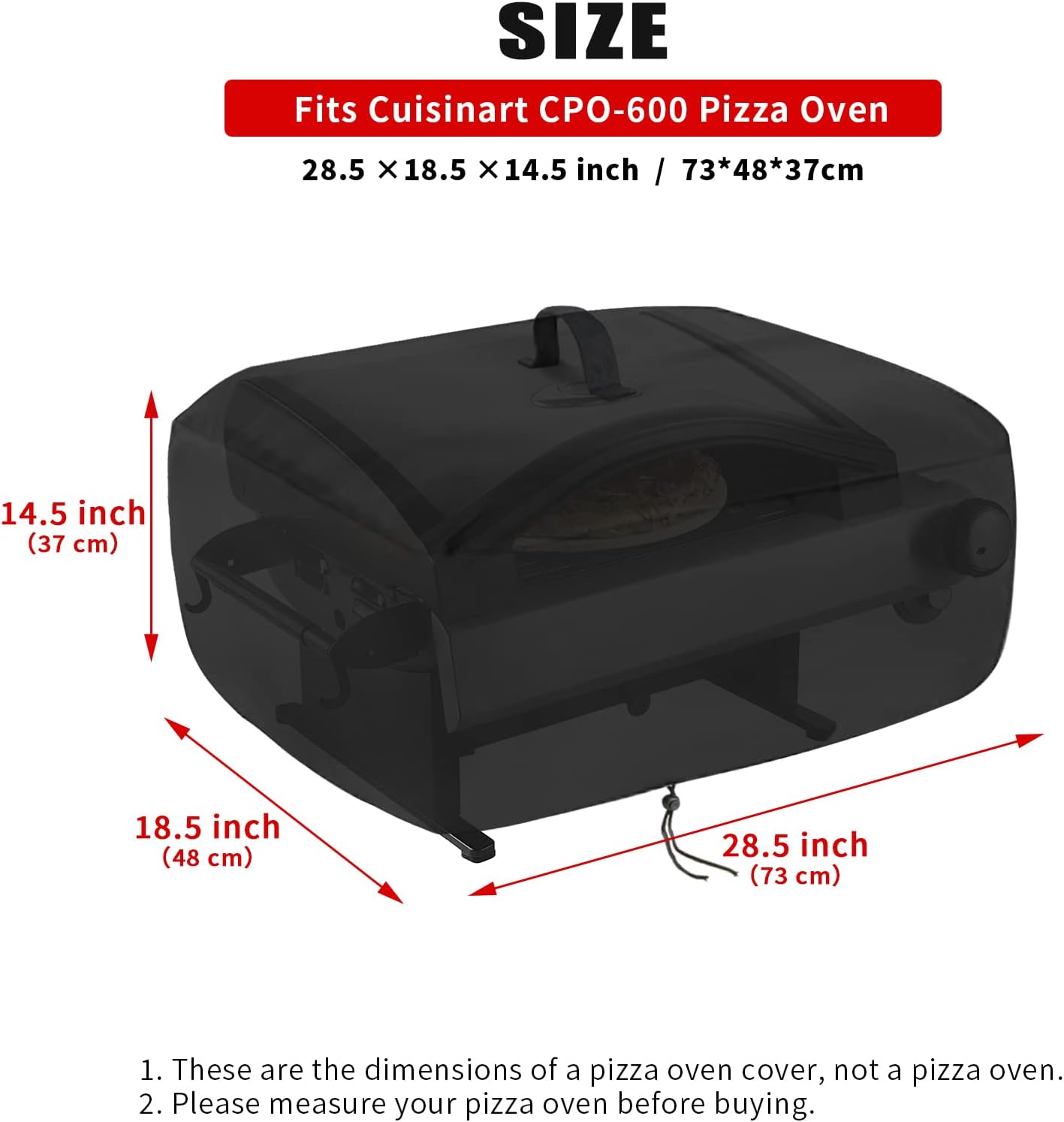 Kingling Pizza Oven Cover for Cuisinart CPO-600 Pizza Oven/CGG-306 Grill, Waterproof Portable Outdoor Grill Cover - 28.5''L x 18.5''W x 14.5''H
