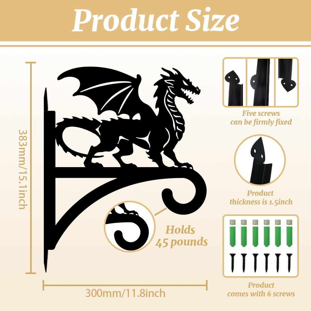 peacoblue Iron Plant Hangers Hooks for Outdoor Indoor Hanging Plants Flower Fern Pots Lantern Bird Feeder,11.8"x15.1" Weather Resistant Metal Wall Holder for Porch Garden Farmhouse(Dragon)