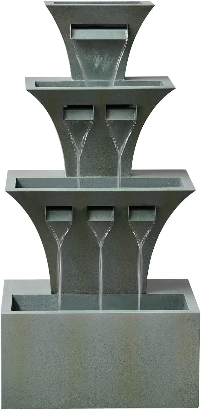 Outdoor Fountains and Waterfalls Multi-Tier Modern Flooring-Standing Fountain for Garden Patio Backyard Porch Balcony Décor 39.3 Inch Tall, Green