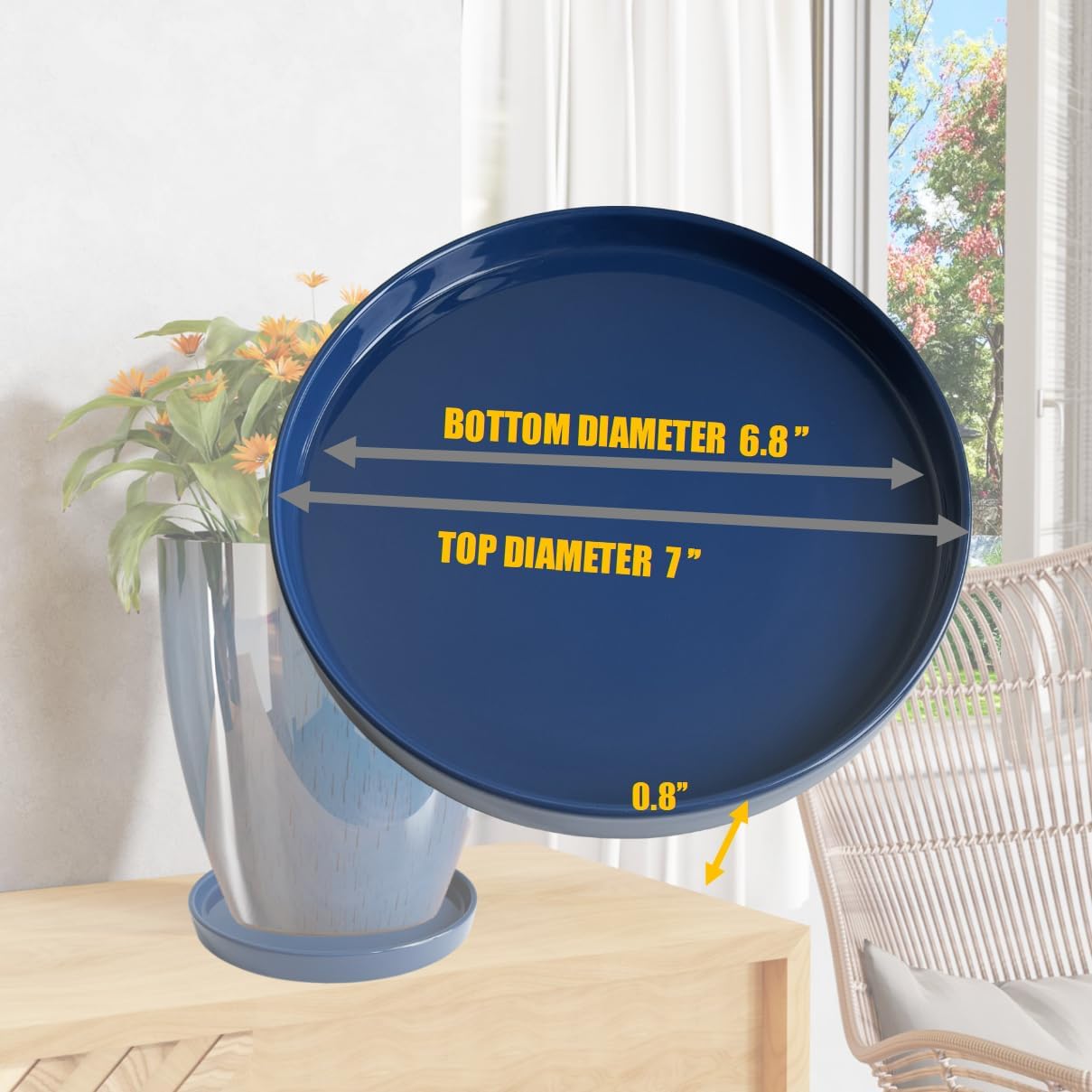 2 Pack Ceramic Plant Saucer Pot Tray 7 Inch, Planter Saucers 4 5 6 7 8 9 10 11 12 13 Inch for Indoors Outdoor, Durable Sturdy Flower Drainage drip Water Tray for Glazed Pots Base (7 Inch-Blue)