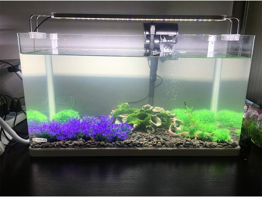 Smoothedo-Pets Aquarium Plant Fish Tank Decoration 20 Pieces Small/1" Tall Plastic Artificial Plant Goldfish Hide Mini Grass Set (Purple)