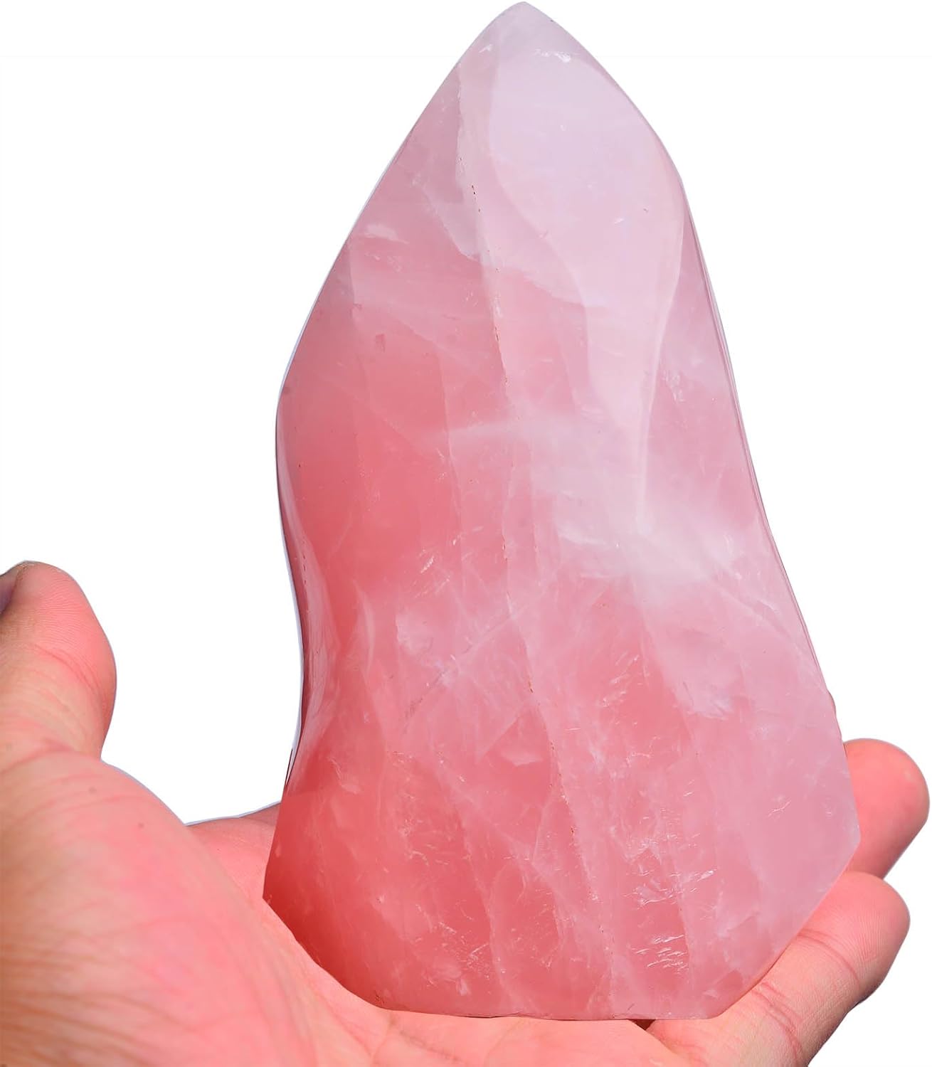 AMOYSTONE Rose Quartz Standing Crystals Big Home Decor Real Rose Quartz Stone Large Flame Tower Energy Meditation Healing Stone 1.0-1.5LB