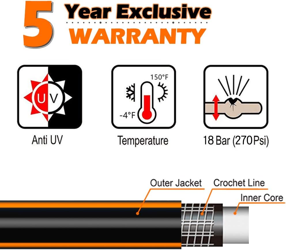 Solution4Patio Leader Short Garden Hose 5/8 in. x 10 ft. -Kink Free, No Leaking, Male/Female Fittings -Heavy Duty Durable Flexible Lightweight Water Pipe -Brass Aluminum Ends for Household & Yard Use