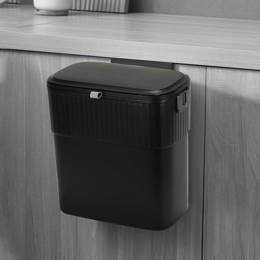 ELPHECO Hanging Trash Can with Lid 2.5 Gallon Kitchen Compost Bin for Under Sink, Plastic Wall-Mounted Garbage Can, Small Kitchen Trash Bin, Small Trash Can with Lid for Office, Bathroom, Black