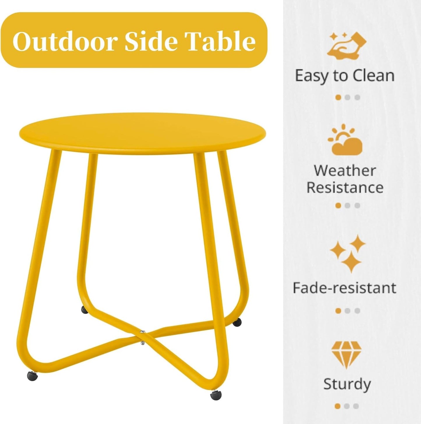 Lemon Yellow Patio Side Table, 18" Weatherproof Steel Outdoor Indoor Side Table for Garden, Balcony, Pool & Tailgate, Rust-Resistant Lightweight Portable Patio End Table