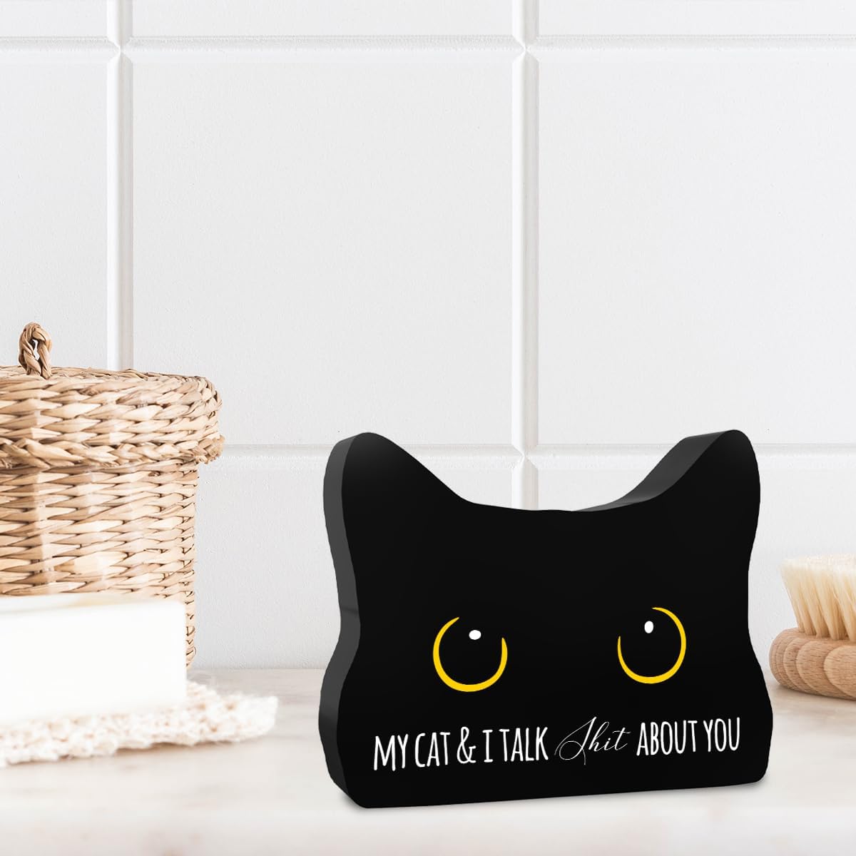 Bathroom Acrylic Decor Sign Black Cat Decor Cat Decor for Home Bathroom Cat Lover Gifts For Women Men
