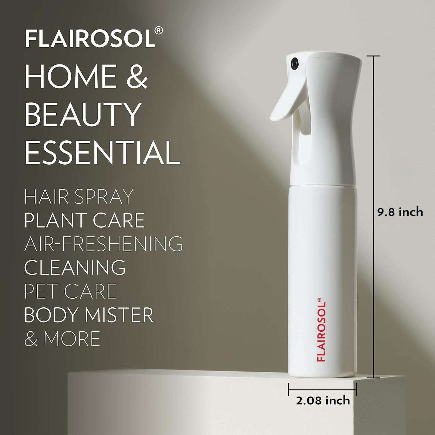 FLAIROSOL - The Original, Spray Bottle for Hair, Continuous Ultra Fine Water Mist Sprayer for Hairstyling, Barbers, Salons, Cleaning, Plants, 10.1oz/300ml (White Bottle-Coral Print)