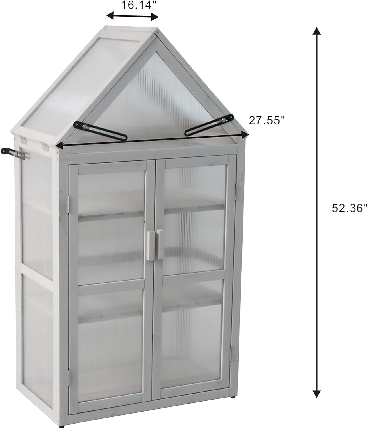 Cold Frame Greenhouse, Small Wood Greenhouses, Mini Polycarbonate Green House with Adjustable Roof, 2 Adjustable and Removable Shelves for Outdoors, Indoors Plant, Flower, Vegetable