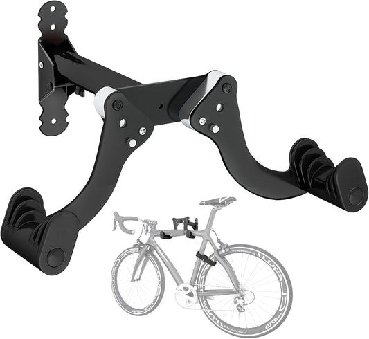 YORKING Bike Wall Mount, Horizontal Wall Mount Hanger Holds Up to 55Lbs Bike Indoor Storage Rack Hook with 5 Adjustable Levels, Extends to Fit 32.6" Handlebars for 1 Bicycle in Home Garage – Black
