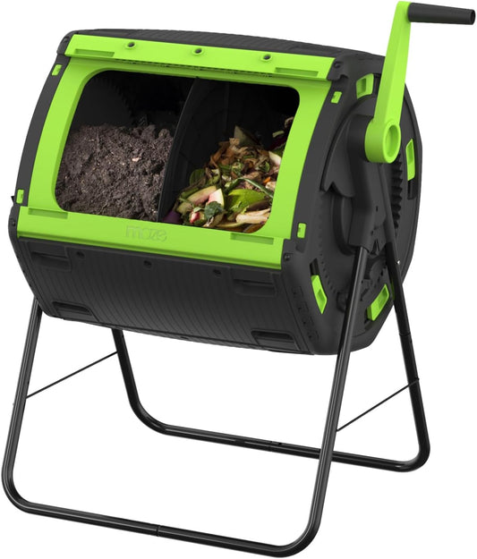 Compost Tumbler 48 Gallon Dual Compartment - Easy Turning Geared Design
