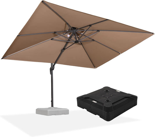 PURPLE LEAF 9' X 12' Patio Umbrella with Base Outdoor Rectangle Umbrella Large Cantilever Umbrella Heavy Duty Outdoor Market Umbrella for Garden Deck Backyard Pool Taupe