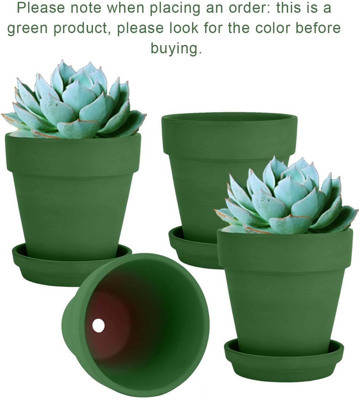 vensovo 6 Inch Green Terracotta & Clay Pots for Plant with Saucer - 4 Pack Medium Terra Cotta Planter with Drainage Hole, Flowerpot for Indoor Outdoor Plants, Crafts, Wedding Favor