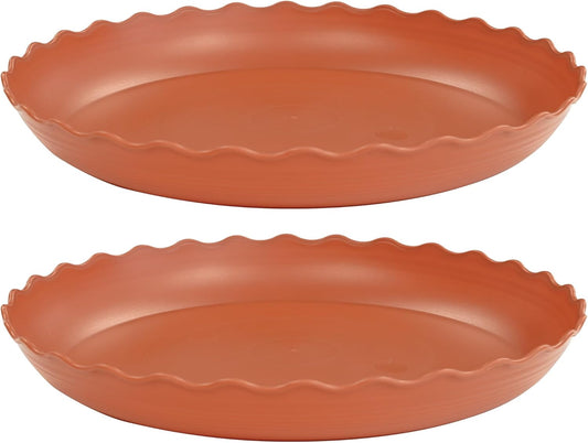 2 Pack of 14 inch Plant Saucer Plant Tray, Plastic Plant Saucer, Heavy Duty Plant Tray for Pots, Plant Saucers for Indoors Planter, Garden Water Plate Bowls for Gallon Grow Bags (Terracotta)