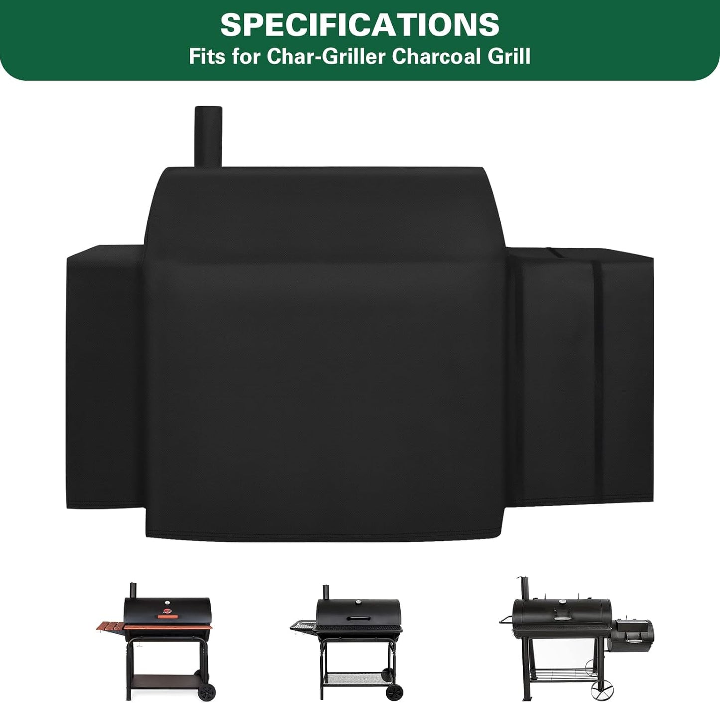 Grill Cover Fits for Char-Griller Outlaw 3724, E2137, Pro Deluxe 2735 Grill, Expandable BBQ Grill Cover 600D Heavy Duty Charcoal Grill Cover Waterproof Outdoor Grilling Cover, Model 3737