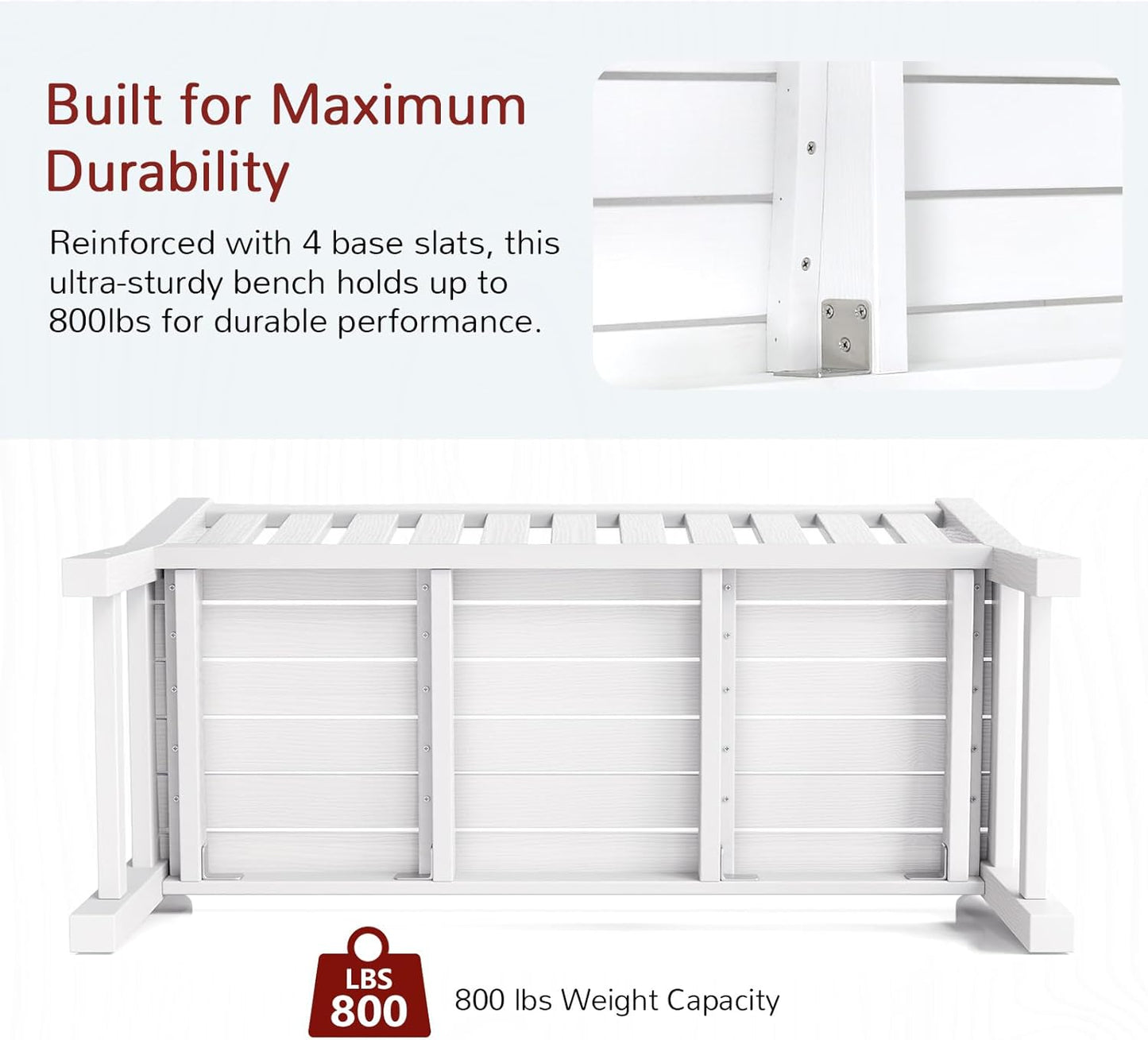 Garden Benches Set of 2, All-Weather HIPS Outdoor Bench with 800 lbs Weight Capacity, Never Rot or Fade, for Garden, Porch, Backyard, and Park, White