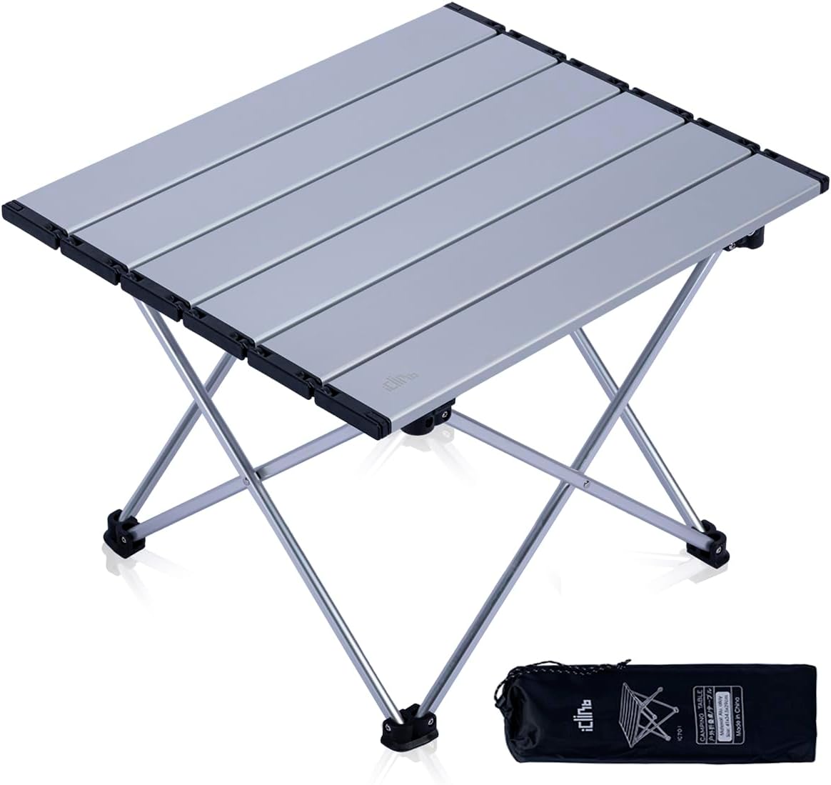 iClimb Ultralight Compact Camping Folding Table with Carry Bag (Silver - S)