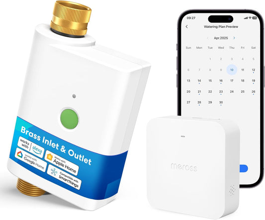 meross WiFi Water Timer for Garden Hose, Smart Hose Timer with Brass Inlet & Outet, WiFi Sprinkler Valve Work with Apple Homekit, Alexa & Google Assistant, Smart Rain Skip for Lawn, Garden & Yard