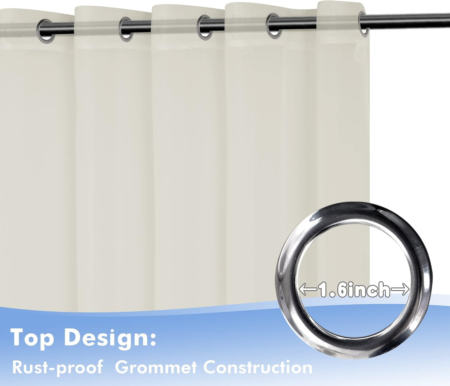 HolidayIdeas Beige Outdoor Sheer Curtains for Patio Waterproof, 6 Panels - 54 x 95 Inch - Light Filtering Voile Outside Curtains Grommet Drapes for Front Porch, Gazebo, Pergola, Backyard