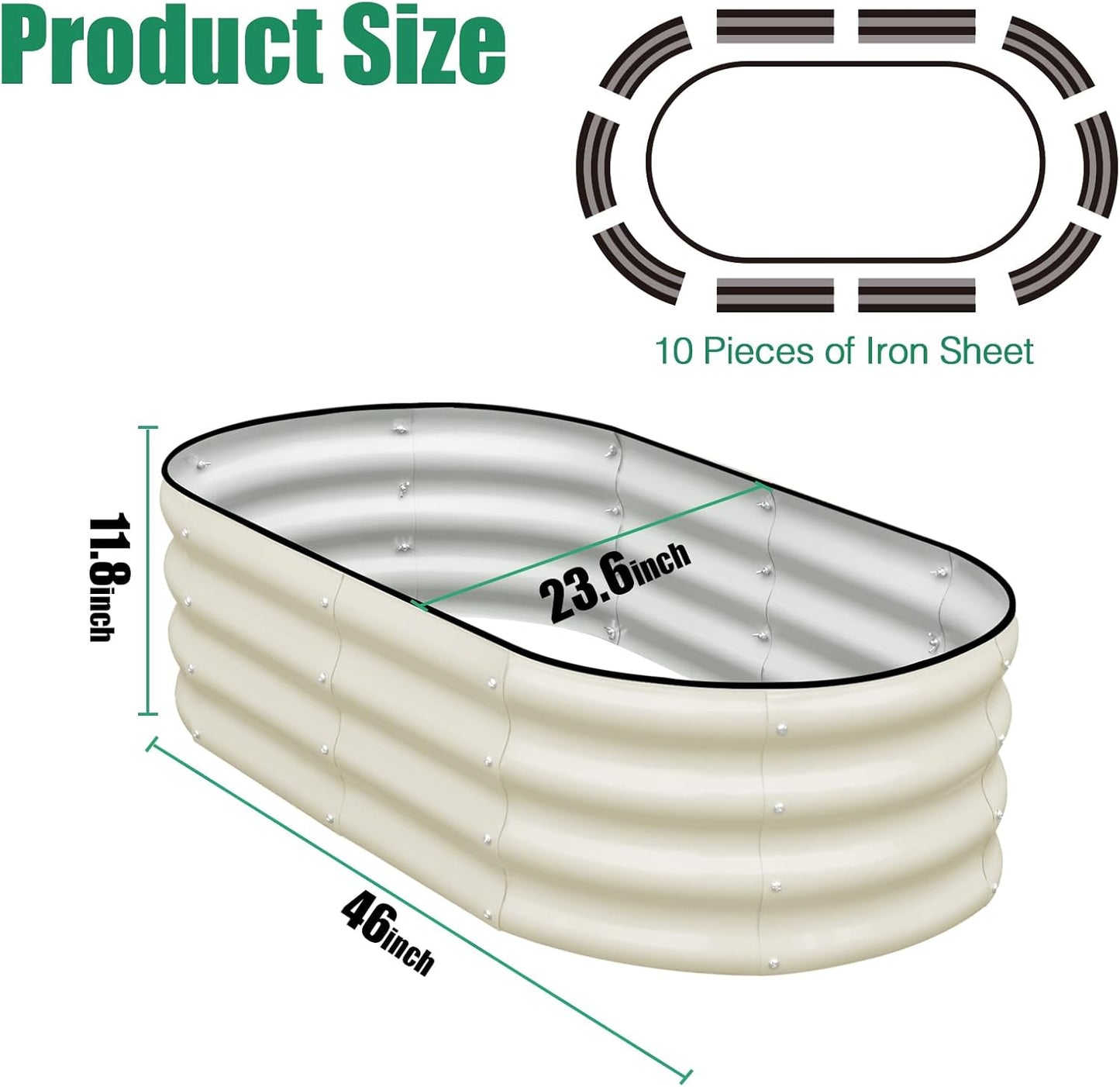 SnugNiture Galvanized Raised Garden Bed Outdoor, 2 Pcs 4x2x1ft Oval Metal Planter Box for Planting Plants Vegetables, White