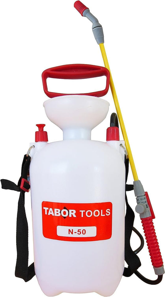 TABOR TOOLS 1.3 Gallon sparayer for Lawn and Garden. Pump Pressure with Pressure Relief Valve, Adjustable Shoulder Strap, and Adjustable Wand Nozzle. N50A