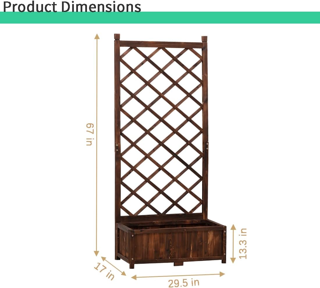 Anraja Raised Garden Bed Planter with Trellis Outdoor Wood Box 67in Set of 2 Flower Standing Planter Box Privacy Lattice Panels with Legs for Patio Porch w/Drainage Holes 29.5" L x 17.0" W x 67.0" H