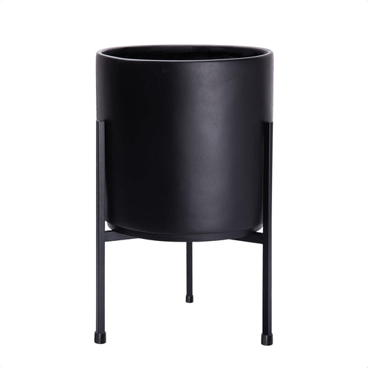 D'vine Dev Modern Black Plants Pot Cylinder Planter with Heavy Duty Stand, Medium 10 Inch Pot, 16.3 Inch with Stand Height, 96-T-B-2