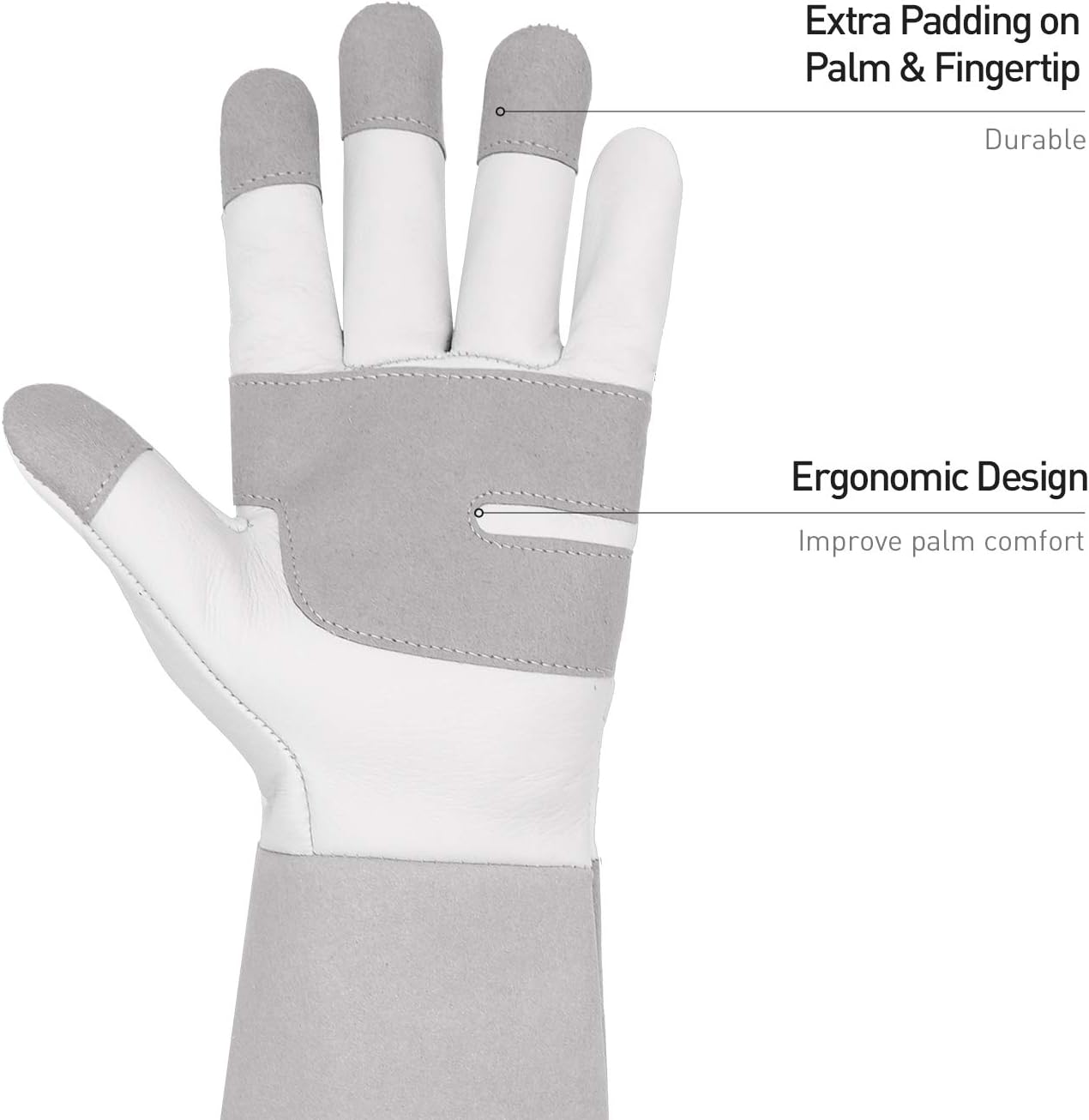 HANDLANDY Long Gardening Gloves for Men & Women, Thorn Proof Rose Pruning Gloves Leather Gauntlets Garden Glove Yard Work Glove (Large, Grey)