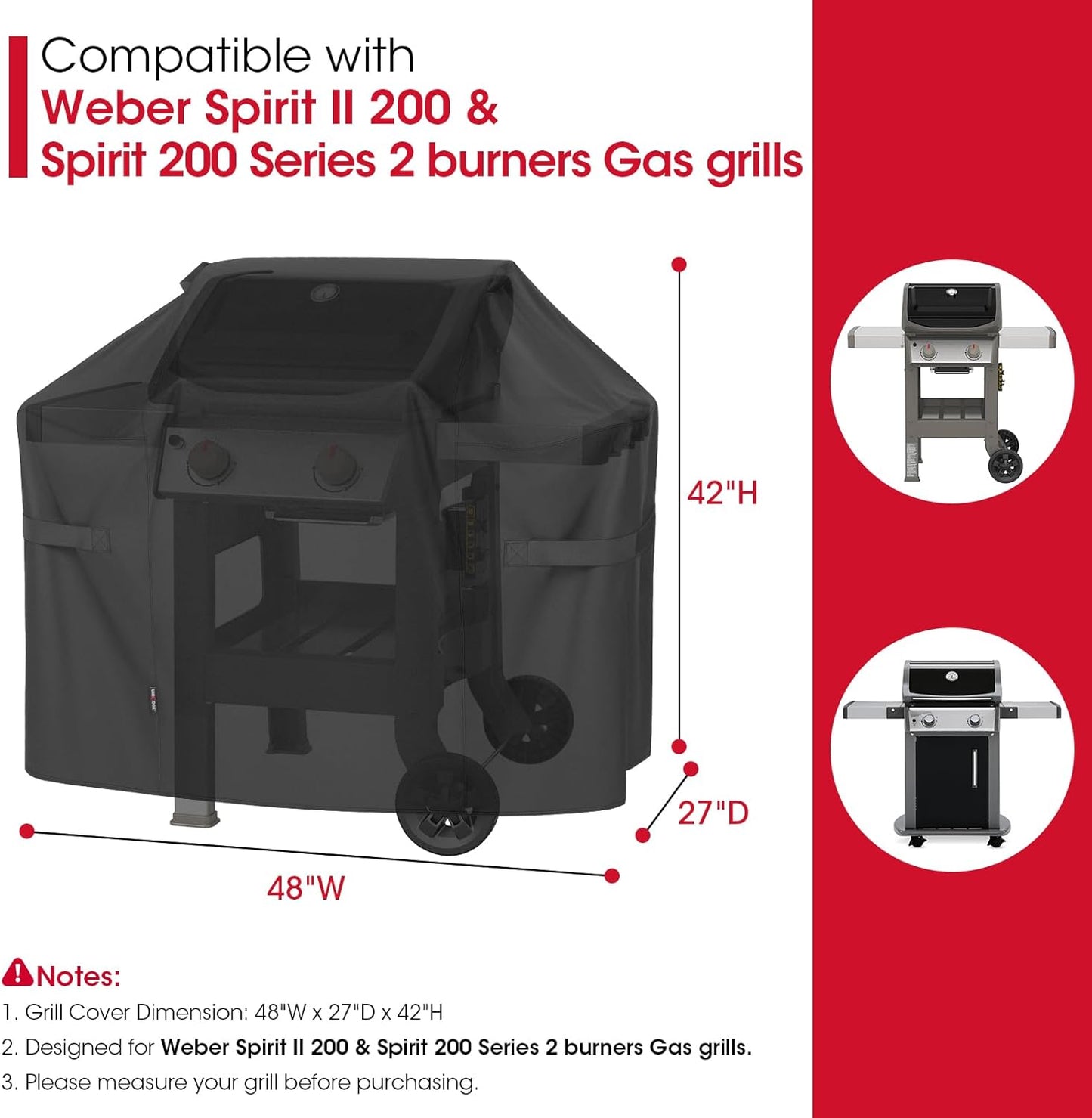 Unicook 48 Inch Grill Cover for Weber Spirit Il 200 and Spirit 200 Series, 2 Burner Gas BBQ Cover for Outdoor Grill, Heavy Duty Waterproof Fade Resistant, Compared to Weber 7138