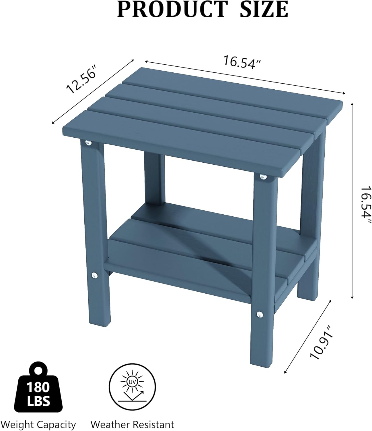 Outdoor Side Table, Weather Resistant HDPE Outdoor Table, 2-Tier Small Patio Tables for Outside or Indoor (Navy Blue)