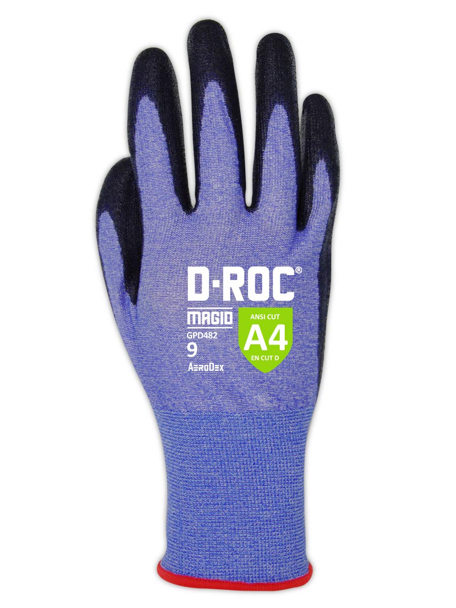 MAGID D-ROC ANSI A4 AeroDex Polyurethane Palm Coated Work Gloves, 12 Pairs, Size 11/2XL, GPD482